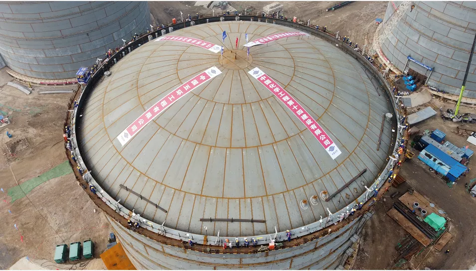 中國五環濱州臨港化工產業園低溫丁烷儲罐氣壓升頂